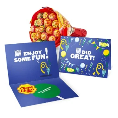 Abbildung von Chupa Chups Blumenstrauß mit personalisierbare Karte, tolle Geschenkidee für jede Gelegenheit 19 Lutschern als Geschenk