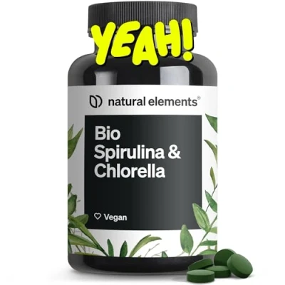 Abbildung von Bio Spirulina &amp; Chlorella Presslinge 500 Tabletten 100% Rein Natürlich Zertifiziert Bio, laborgeprüft, ohne Zusätze, vegan und in Deutschland produziert St