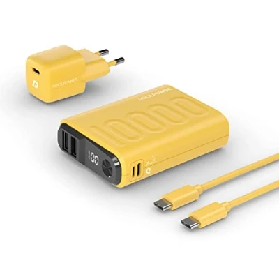 Abbildung von RealPower PB 10000 PowerPack PD Ladeset Powerbank mit 22.5W Power und 10.000mAh Kapazität, Nano USB C Ladegerät, Schnellladekabel, kompatibel iPhone ProMax, iPad, Samsung Galaxy, Google Pixel usw.