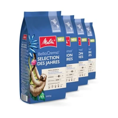 Abbildung von Melitta BellaCrema Selection des Jahres Ganze Kaffee Bohnen 4 x 1kg, ungemahlen, Kaffeebohnen für Vollautomat, mittlere Röstung, geröstet in Deutschland, Stärke 3, im Tray