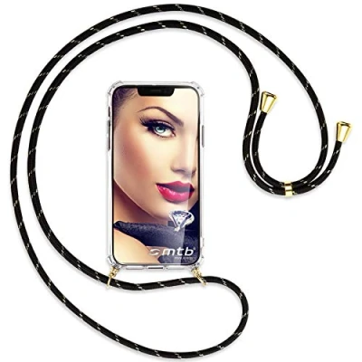 Abbildung von mtb more energy® Handykette kompatibel mit Honor 200 Smart 5G schwarz/Gold/Metallteile: Gold Smartphone Hülle zum Umhängen Anti Shock Full TPU Case