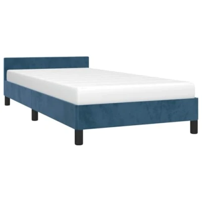 Abbildung von vidaXL Bettgestell mit Kopfteil, Bettrahmen Lattenrost, Bett Polsterbett Stützbeinen, Schlafzimmerbett Einzelbett, Dunkelblau 90x200cm Samt