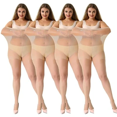 Abbildung von MANZI Damen Strumpfhose 4 Paar Plus Größen XL 4XL(44 62),4 Hautfarben(20 Den),XXXXL