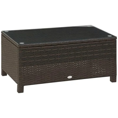Abbildung von Outsunny Garten Beistelltisch Couchtisch Gartentisch Balkontisch Polyrattan Braun 85 x 50 39 cm