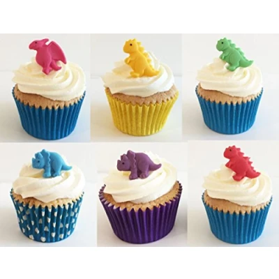 Abbildung von Holly Cupcakes 6 Handgemachte Kuchendekorationen aus Zucker: Mischfarben Dinosaurier