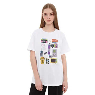 Abbildung von TRENDYOL Damen Oversize Standard Rundhals Knit T Shirt Hemd, Weiß, S