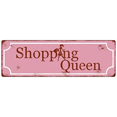 Abbildung von Interluxe METALLSCHILD Shabby Vintage Blechschild Shopping Queen 2 Frau Geschenk Türschild