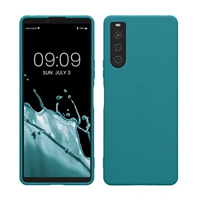 Abbildung von kwmobile Hülle kompatibel mit Sony Xperia 10 V weiches TPU Silikon Case Cover geeignet für kabelloses Laden Petrol matt
