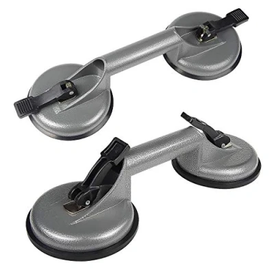 Abbildung von EXLECO 2X Saugheber 118mm Saugnapf Fliesen Glasheber Plattenheber mit 2 Vakuumkammer Tragkraft 100kg Vakuumheber Glassauger Grau für Glas Fenster Steinplatten