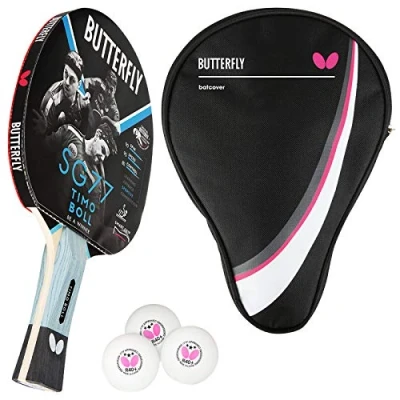 Abbildung von Butterfly 1x Timo Boll SG77 Tischtennisschläger + Hülle Drive Case 3x TT Bälle