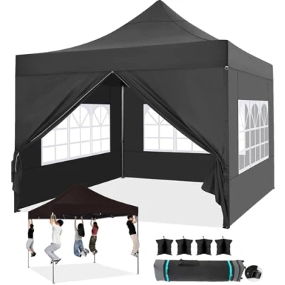 Abbildung von COBIZI faltpavillon pavillon 3x3 wasserdicht stabil Winterfest 2.0, Outdoor faltbar gartenpavillon UV Schutz 50+ 3 höhenverstellbar, Partyzelt mit 4 Seitenteilen und Sandsack, Schwarz