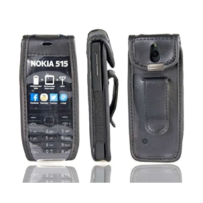 Abbildung von caseroxx Hülle Ledertasche mit Gürtelclip für Nokia 515 aus Echtleder, Tasche und Sichtfenster in schwarz