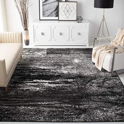 Abbildung von SAFAVIEH Modern Teppich für Wohnzimmer, Esszimmer, Schlafzimmer Adirondack Collection, Kurzer Flor, Silber und Schwarz, 91 X 152 cm