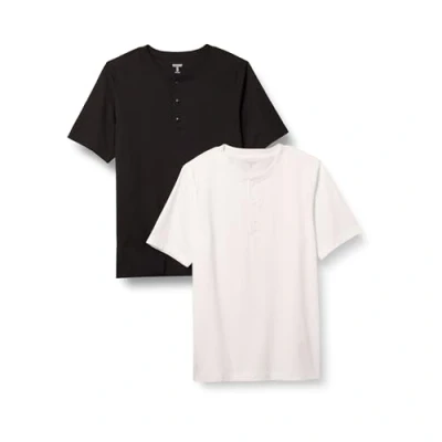 Abbildung von Amazon Essentials Herren Kurzärmliges Henley T Shirt aus Baumwolle mit normaler Passform, 2er Pack, Schwarz/Weiß, S