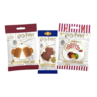 Abbildung von Harry Potter Set mit Butterbeer Chewy Candy 59 g, Bertie Bott&#039;s 54 g und Schokofrosch 15g