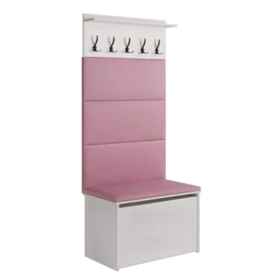 Abbildung von KOBI Andy Dielenset mit Sitz Kleiderbügel + Box Polsterplatten Garderobe für den Flur (Rosa)
