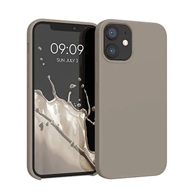 Abbildung von kwmobile Hülle kompatibel mit Apple iPhone 12 Mini Silikon Handy Case Handyhülle weiche Oberfläche kabelloses Laden Taupe