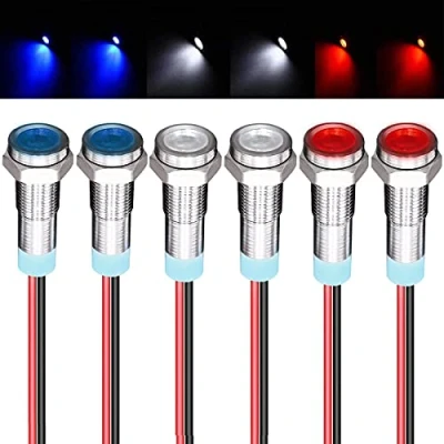 Abbildung von GUUZI 6pcs 12V 24V 6mm LED Panel Pilot Dash Warnlicht Kontrollleuchte Lampe Glühbirnen Richtungs (Rot/Blau/Weiß)