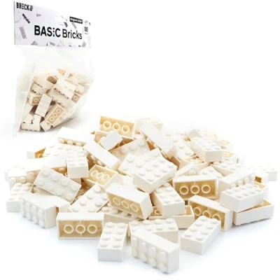 Abbildung von Lego Steine Classic, Weiß, 2x4 Bausteine, 100 Stück Einzelteile Starterset, Zubehör und Erweiterung für Legosteine Box sowie Platte Basic Bricks (3001)