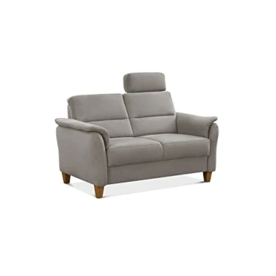Abbildung von CAVADORE 2er Sofa Palera mit Federkern / Kompakte Zweisitzer Couch im Landhaus Stil inkl. 1 Kopfstütze 149 x 89 Mikrofaser, Hellgrau