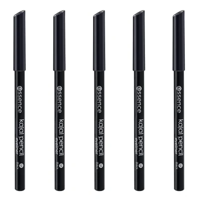 Abbildung von essence kajal pencil, Kajalstift, Nr. 01, Schwarz, langanhaltend, definierend, vegan, ohne Mikroplastikpartikel, Nanopartikel frei, Parfüm, 5er Pack (5x1g)