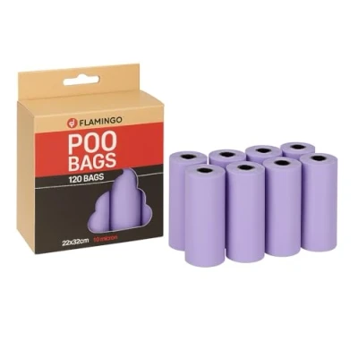 Abbildung von Flamingo Kotbeutel für Hunde Biologisch abbaubare Hundetüten 120 Stück Größe 22x32 cm Pastellrosa