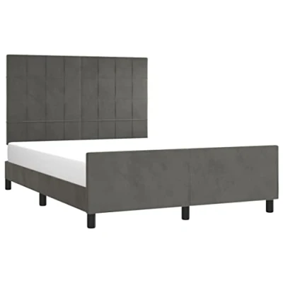 Abbildung von vidaXL Bettgestell mit Kopfteil, Bett Polsterbett Stützbeinen, Schlafzimmerbett Doppelbett Lattenrost, Bettrahmen, Dunkelgrau 140x200cm Samt