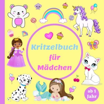Abbildung von Kritzelbuch ab 1 Jahr für Mädchen: Ausmalbuch mit großen Motiven zum Ausmalen und kritzeln Prinzessin, Einhorn, Meerjungfrau, Katzen vielen mehr Mein Erstes Malbuch