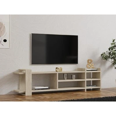 Abbildung von Hanah Home Elegant TV Stand with Marble Concept, Travertine Color, 156 cm Wide 100% Melamine Coated Particle Board, 18 mm Thick Ample Shelves &amp; Storage