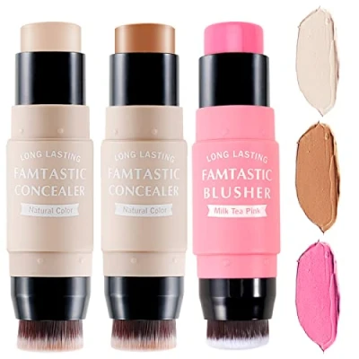 Abbildung von Erinde 3PCS Contour Foundation Stick with Brush, Highlighter Bronzer Pen, Face Brightens Shades Pencil, Highlighting Shade, Highlight Shaping Stick, Impermeable, Maquillaje de larga duración