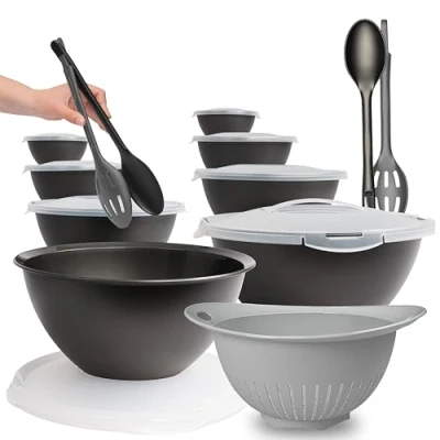 Abbildung von Hausfelder Salatschüssel Set groß, Schüsselset mit Deckel aus Kunststoff BPA frei, (Set, 21 tlg), spülmaschinengeeignet