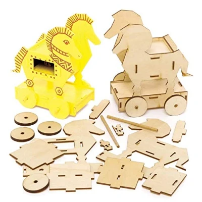 Abbildung von Baker Ross FE453 Holzbastelsets Trojanisches Pferd, Packung mit 2 für Kinder zum Dekorieren und Ausstellen, Lernaktivitäten