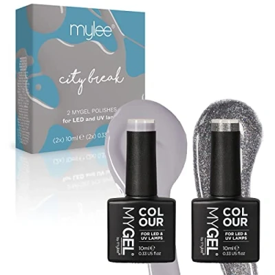 Abbildung von MyGel von MYLEE Silver &amp; Glitter Duo Gel Nagellack Set 2x10ml UV/LED Nail Art Maniküre Pediküre für den Professionellen Einsatz im Wohnzimmer und zu Hause Langlebig Einfach Anzuwenden