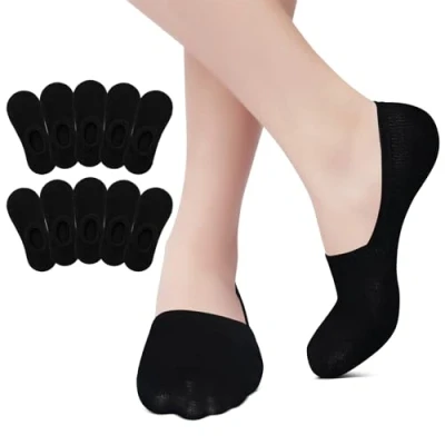 Abbildung von EKSHER Sneaker Socken Damen 35 38 Füßlinge 10 Paar Ballerina Unsichtbare No Show Sneakersocken Baumwoll Kurze Halbsocken Silikonpad Rutschfest Atmungsaktive Schwarz