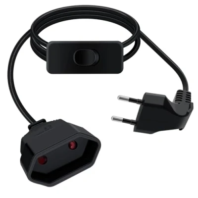 Abbildung von HuaLiSiJi Verlängerungskabel Eurostecker mit Schalter 2,5A 250V Flach 90 Grad Kurz, für Haushaltsgeräte TV PC Computer Monitor Etc (Schwarz, 2m)