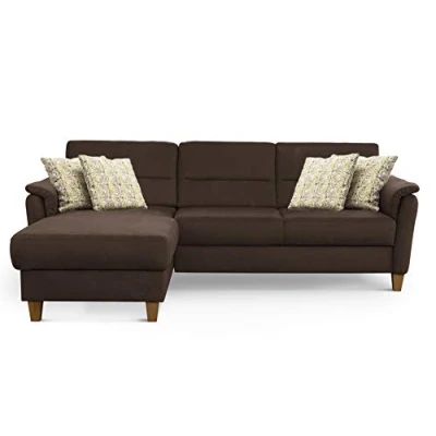Abbildung von CAVADORE Ecksofa Palera / L Form Sofa im Landhausstil mit Federkern 244 x 89 163 Mikrofaser Bezug, Braun