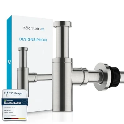Abbildung von Bächlein Siphon Eleganter Waschbeckenablauf, (Hochwertiger Waschbeckensiphon, gebürsteter Edelstahl), Innovative Reinigungsöffnung, Universell einsetzbar