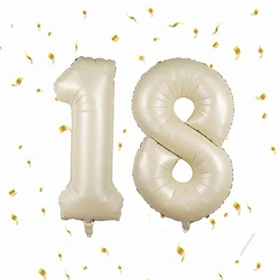 Abbildung von 18 Geburtstag Deko zahlen luftballon jahre Folienballon Beige für 18. Geburtstagsdeko Männer Frauen Ballon Zahl zum fliegt mit Helium 18.Geburtstagsparty 40&quot; 101cm