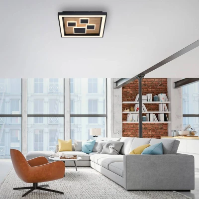 Abbildung von LED Deckenleuchte ELIZA, Serienschalter, 3000 Kelvin, quatratisch, Holz natur