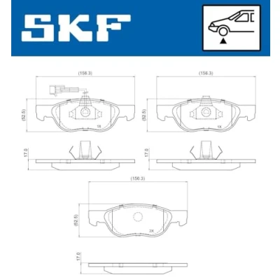 Abbildung von SKF VKBP 80774 E Bremsbelagsatz FIAT: Punto II Schrägheck, Barchetta, Brava ALFA ROMEO: 145, LANCIA: DELTA 2, Dedra Limousine, Kombi