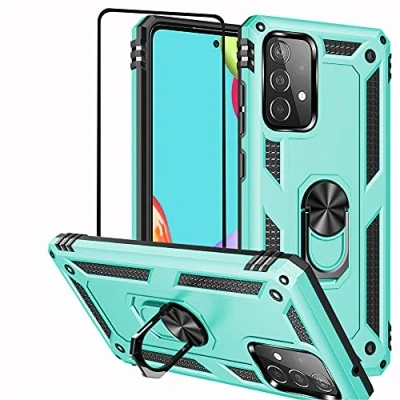 Abbildung von Folmeikat Hülle für Samsung Galaxy A52 5G,Galaxy A52S 4G, Displayschutzfolie,360 Grad drehbarer Metallring,Stoßdämpfung, Verstärkte Ecken,TPU 5G/A52S 5G/A52 4G Minze