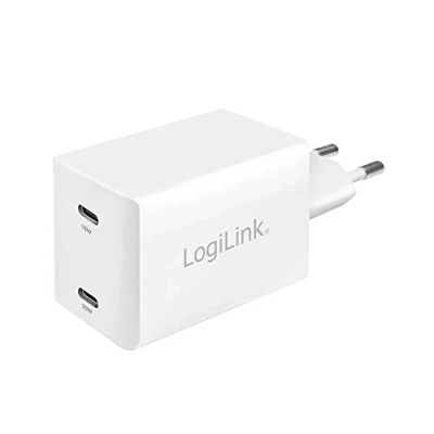 Abbildung von LogiLink PA0231 USB Steckdosenadapter, 2x C Port, mit GaN Technologie (Galliumnitrid), 48W für PD (Power Delivery)