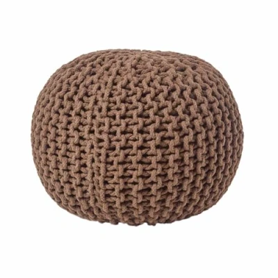 Abbildung von Homescapes Pouf Strickpouf rundes Bodenkissen, Sitzpouf 35 x 40 cm, gepolsterter Sitzhocker, Sitzpuff/Puff mit grob gestricktem Bezug aus 100% Baumwolle, Strickpuff, braun