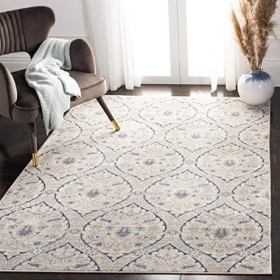 Abbildung von SAFAVIEH Traditionell Teppich für Wohnzimmer, Esszimmer, Schlafzimmer Brentwood Collection, Kurzer Flor, Hellgrau und Blau, 122 X 183 cm