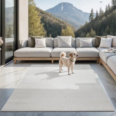 Abbildung von the carpet Santo Plus Hochwertiger Outdoor Teppich, Passend für Wohnzimmer, Schlafzimmer und terrasse, Wetterfest, langlebig pflegeleicht, Creme, 240 x 340 cm