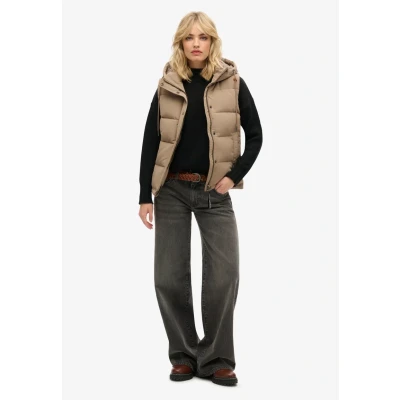 Abbildung von Superdry Everest Hooded Puffer Weste, Damen, Größe: 34, Fossil brown