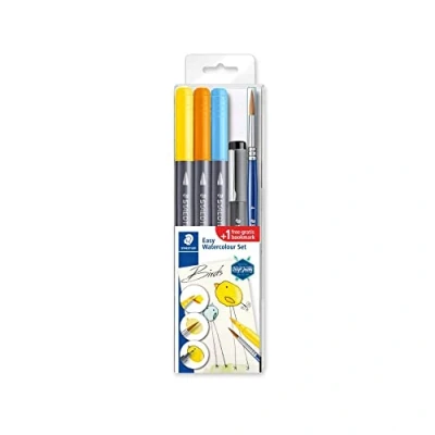 Abbildung von STAEDTLER Easy Watercolour Set Birds Vögel, mit Doppel Filzstiften, Pigment Fineliner, Aquarell Pinsel und Lesezeichen zum selber Bemalen, hohe Qualität, 3001STB5 1