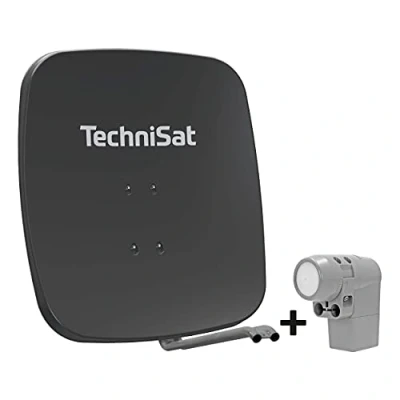 Abbildung von TechniSat SATMAN 65 PLUS Satellitenschüssel (65 cm Sat Spiegel mit Masthalterung und UNYSAT Universal Quattro LNB im Wetterschutz Gehäuse, Multischalter wird benötigt) grau