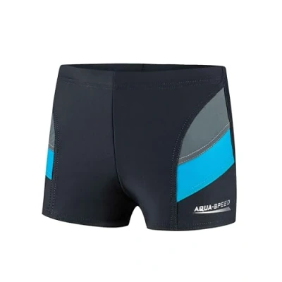 Abbildung von Aqua Speed Boxer Badehosen Jungen + gratis eBook UV Schwimmhosen Kinder Schwimmbekleidung Badebekleidung Kind 32. Grau Blau Gr. 116 Andy
