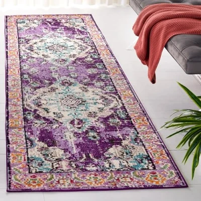 Abbildung von SAFAVIEH Boho Teppich für Wohnzimmer, Esszimmer, Schlafzimmer Monaco Collection, Kurzer Flor, Violett und Hellblau, 66 X 244 cm